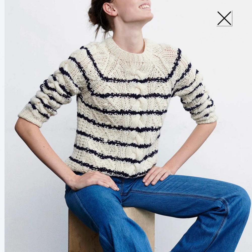 Chunky Fisherman Striped Sweater - French brand Gerard Darel Size 1